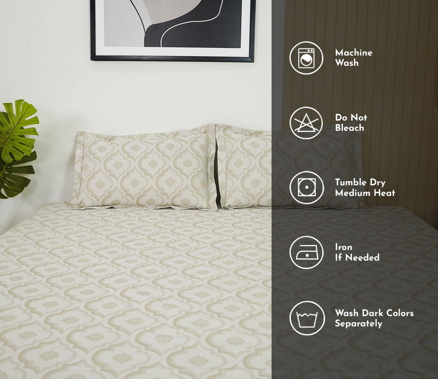 Mandana 290 TC Flat Pure Cotton King Size Bedsheet With 2 Pillow Covers (Beige)