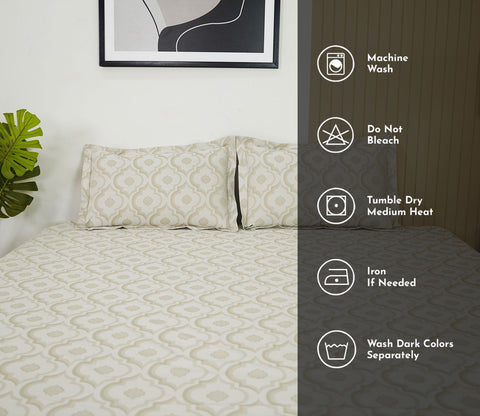 Mandana 290 TC Flat Pure Cotton King Size Bedsheet With 2 Pillow Covers (Beige)