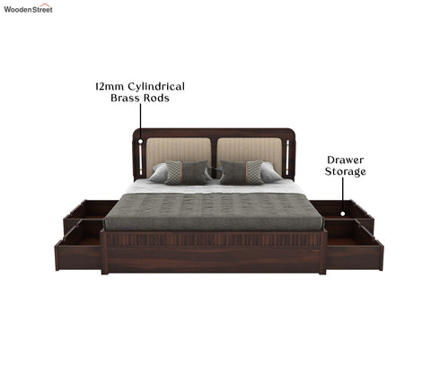 Lotus Premium Sheesham Wood Bed with Drawer Storage (King Size, Walnut Finish)