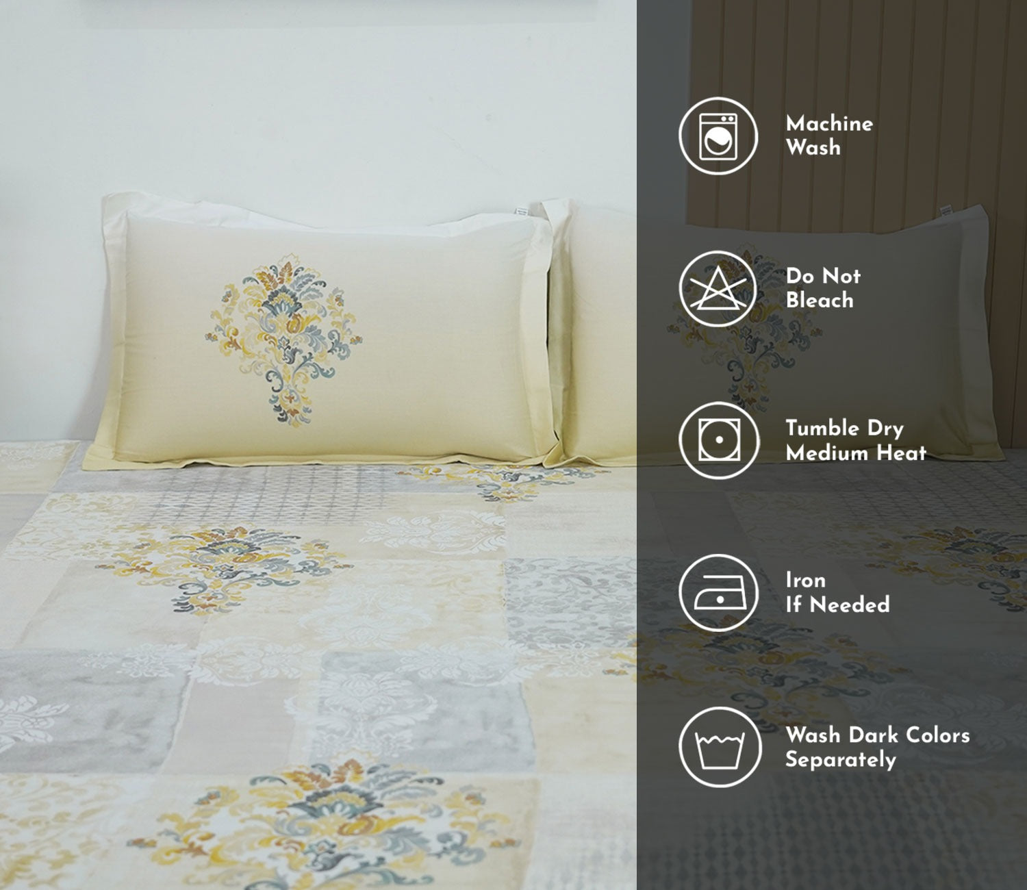 Grid Planters 300 TC Flat Pure Cotton King Size Bedsheet With 2 Pillow Covers (Grey)