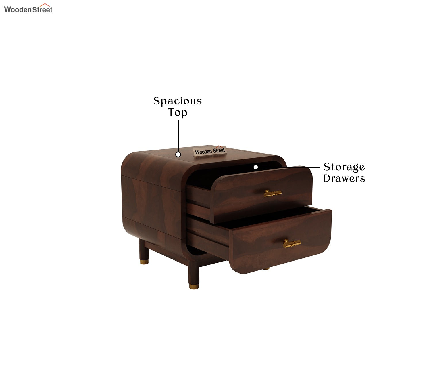 Lotus Premium Sheesham Wood Bedside Table (Walnut Finish)