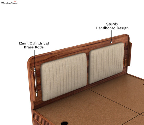Lotus Premium Sheesham Wood Bed without Storage (Queen Size, Honey Finish)