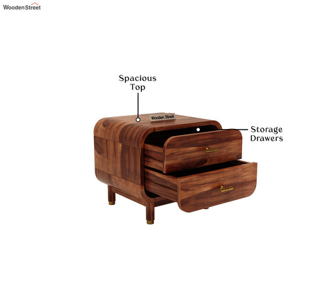 Lotus Premium Sheesham Wood Bedside Table (Honey Finish)