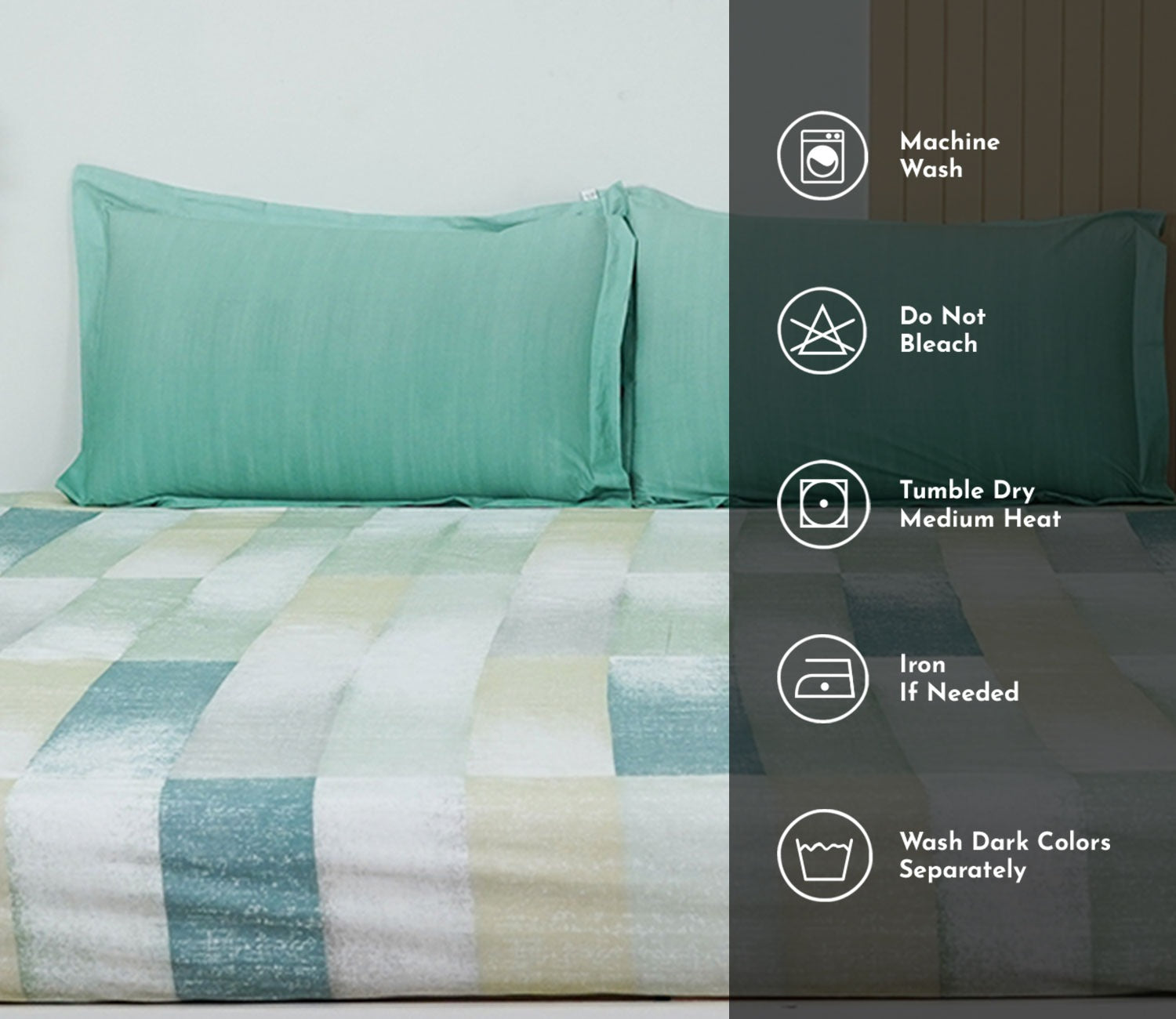 Grid Rectangular 180 TC Flat Pure Cotton King Size Bedsheet With 2 Pillow Covers (Blue)