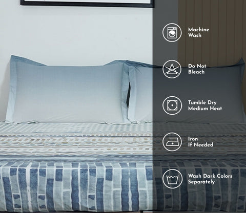 Dotted 144 TC Flat Pure Cotton King Size Bedsheet With 2 Pillow Covers (Blue)