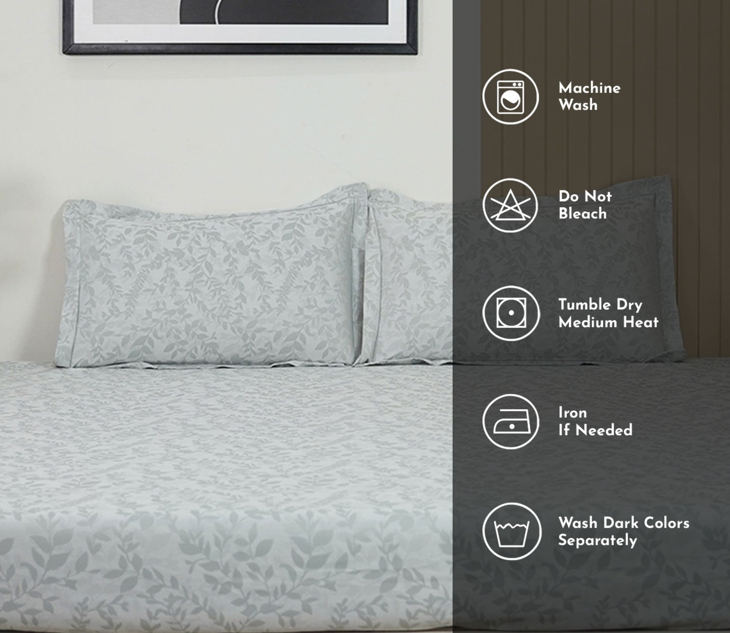 Branches Self Woven 290 TC Flat Pure Cotton King Size Bedsheet With 2 Pillow Covers (Grey)