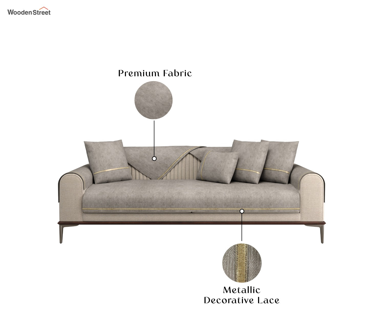 Princeton 3 Seater Premium Sofa Cover with Shimmer Lace - Set of 9 (Latte Beige)