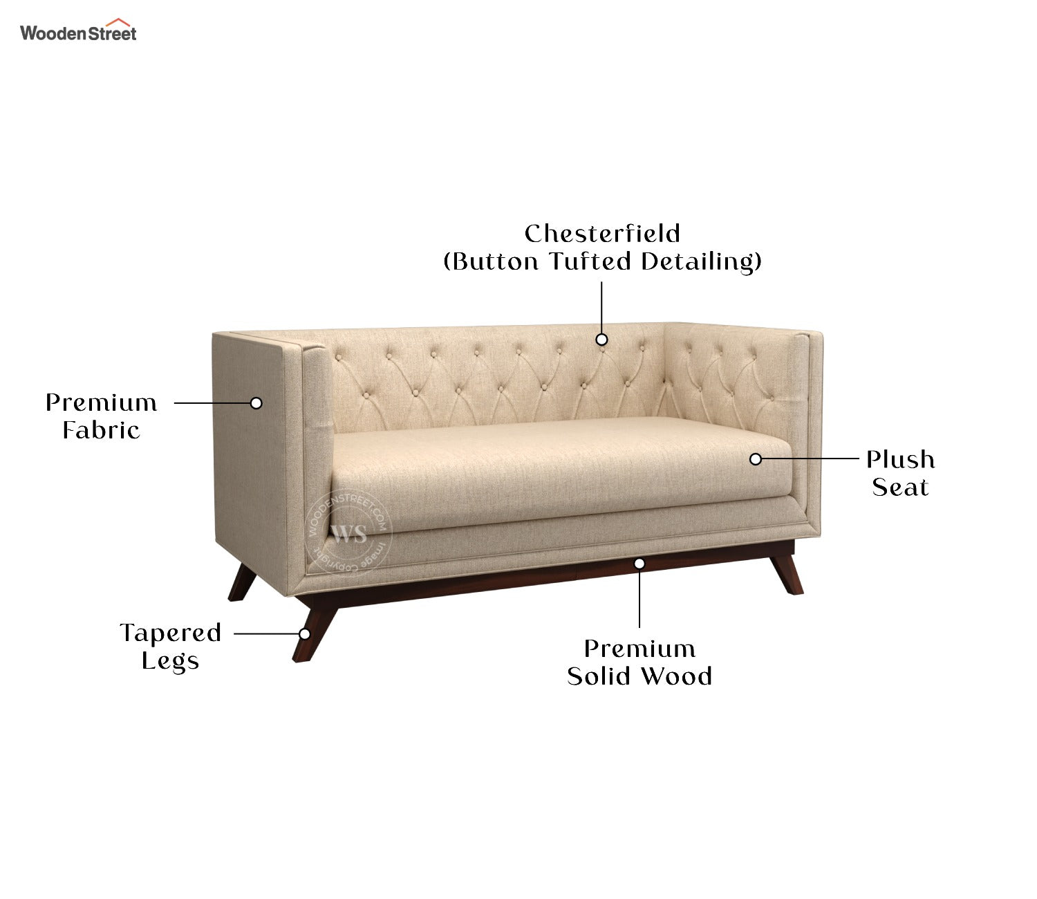 Berlin 2 Seater Sofa (Cotton, Jade Ivory)