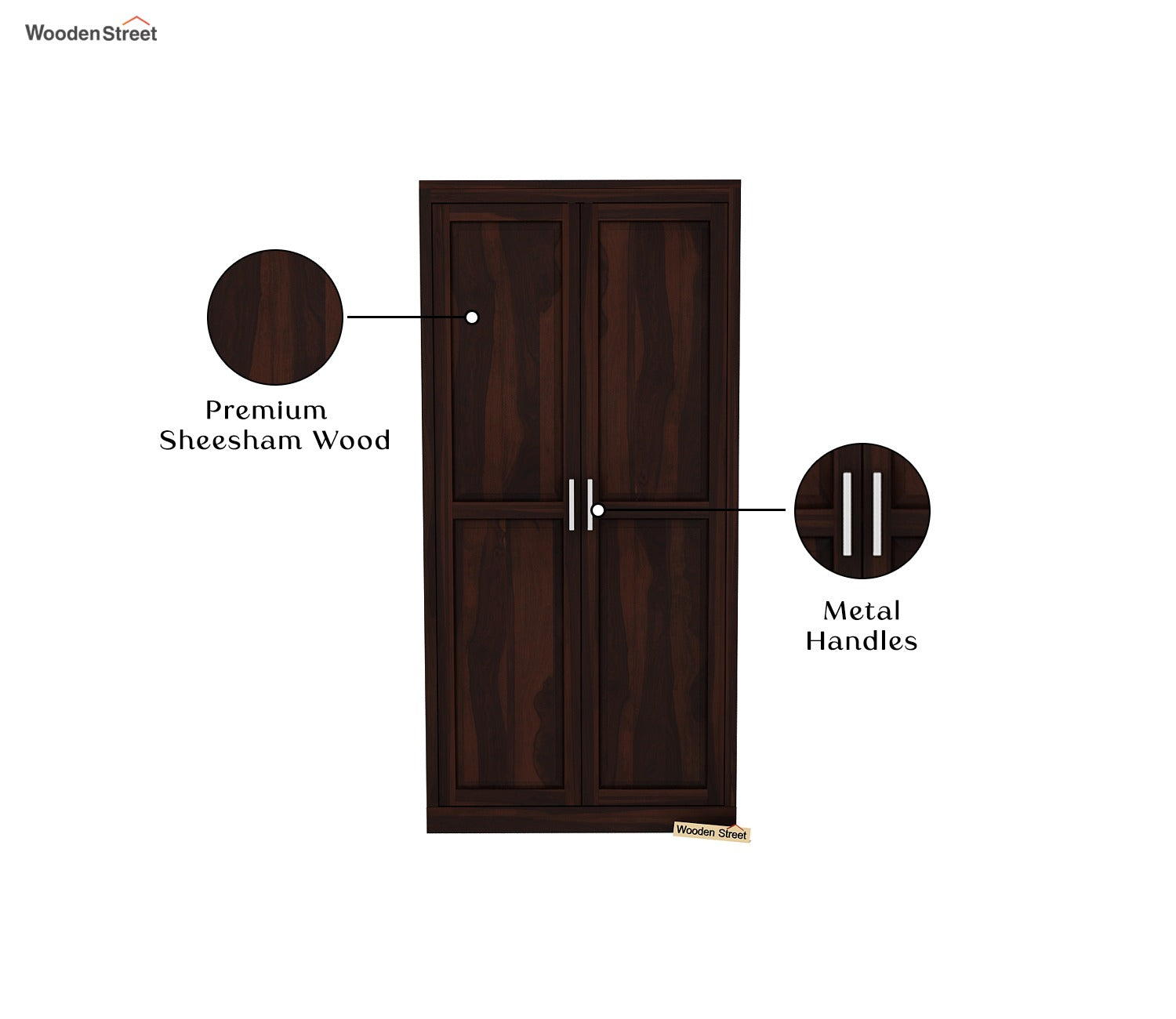 Nixon Solid Wood 2 Door Cupboard (Walnut Finish)