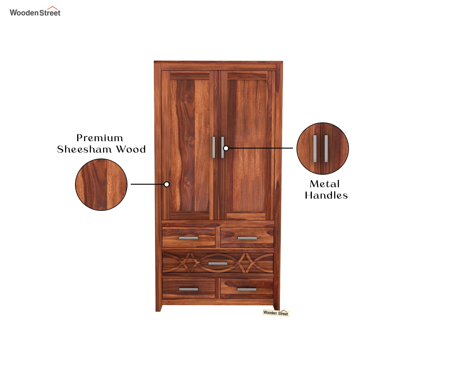 Allan Sheesham Wood 2 Door Wardrobe (Honey Finish)