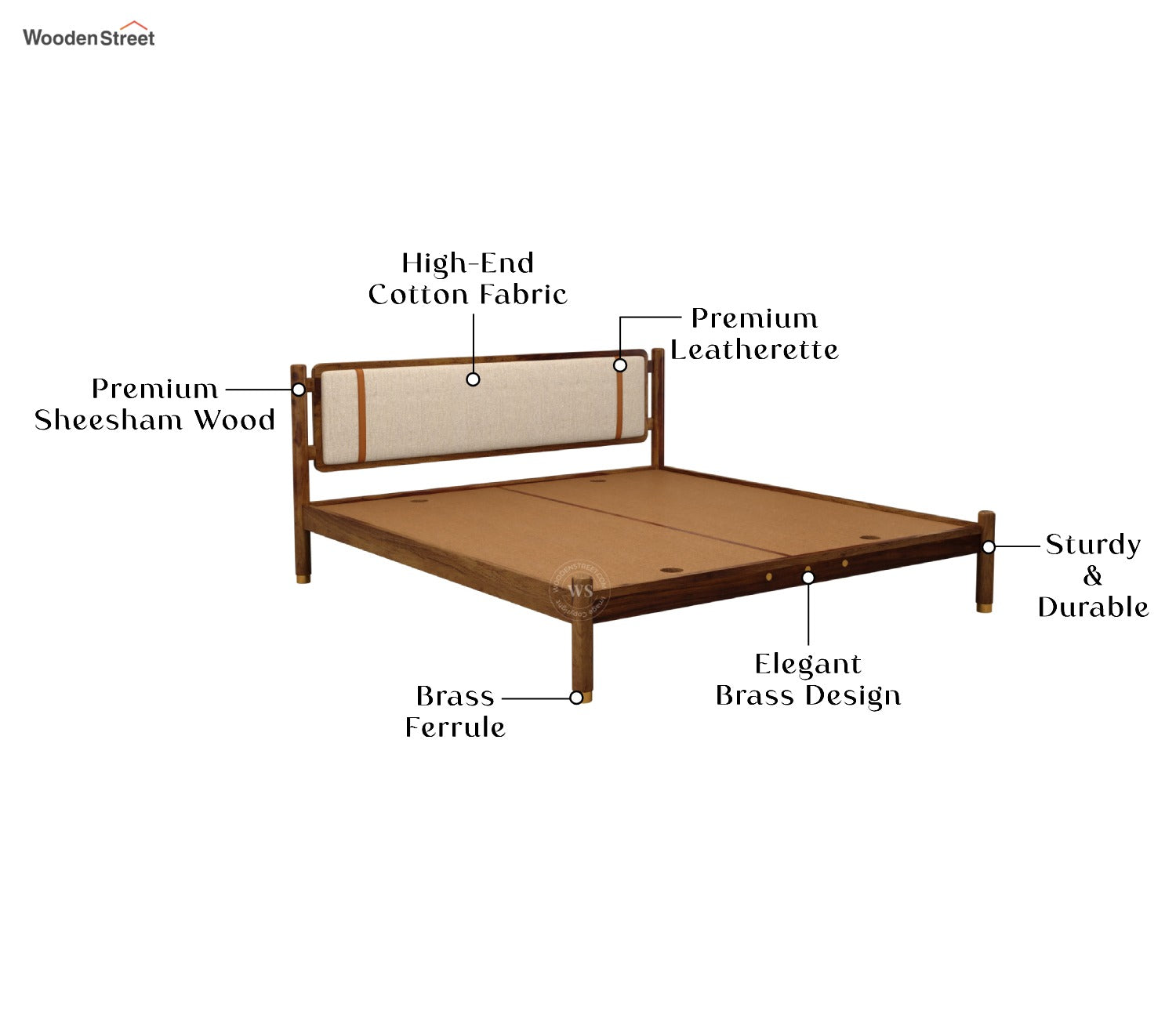 Sarthi Sheesham Wood Bed Without Storage (King Size, Teak Finish)