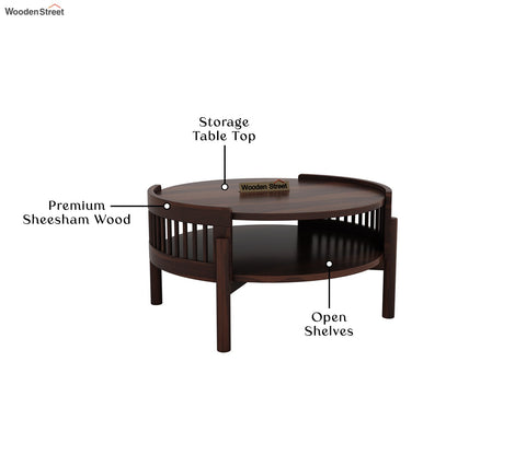Meher Sheesham Wood Round Coffee Table (Walnut Finish)