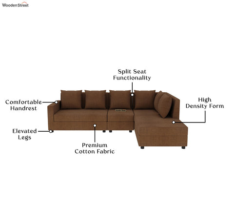 Sible 6 Seater Right Aligned Fabric  L Shape Sofa (Cotton, Mocha Brown)