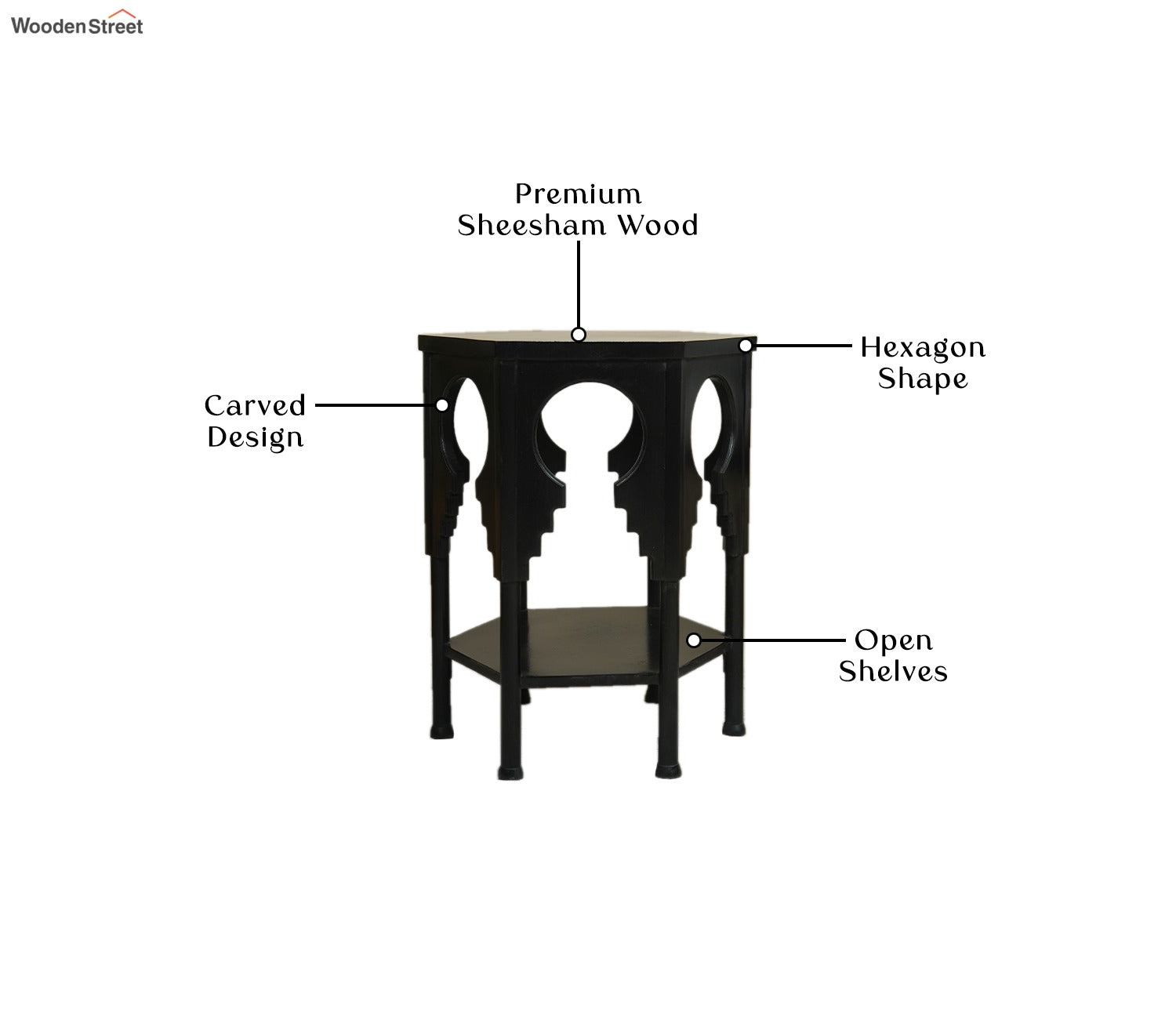 Samiha Sheesham Wood Carved Side End Table (Black Finish)