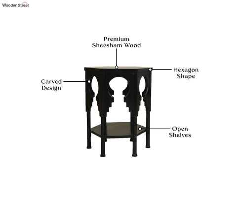 Samiha Sheesham Wood Carved Side End Table (Black Finish)