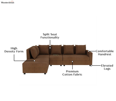 Sible L-Shape 6 Seater Left Aligned Fabric Sofa (Cotton, Mocha Brown)