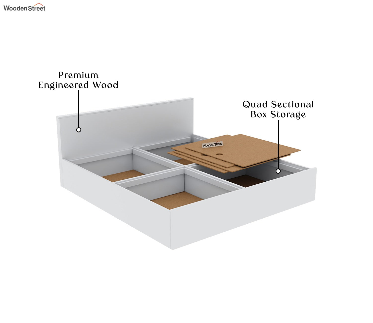 Clemency Bed with Box Storage (Queen Size, Frosty White Finish)