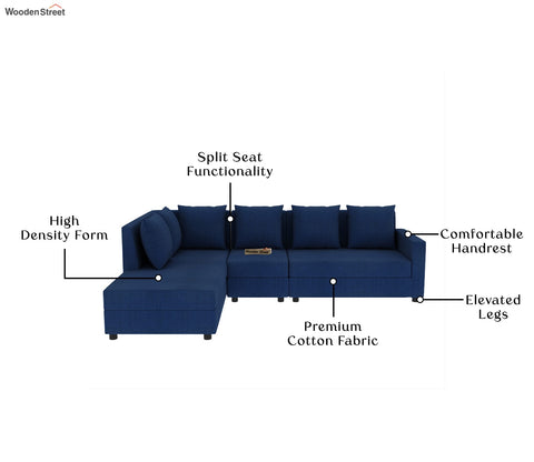 Sible L-Shape 6 Seater Left Aligned Fabric Sofa (Cotton, Azure Blue)