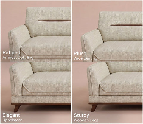 Alvaro 3 Seater Fabric Sofa with Wooden Accents (Cotton, Cottage Ivory)