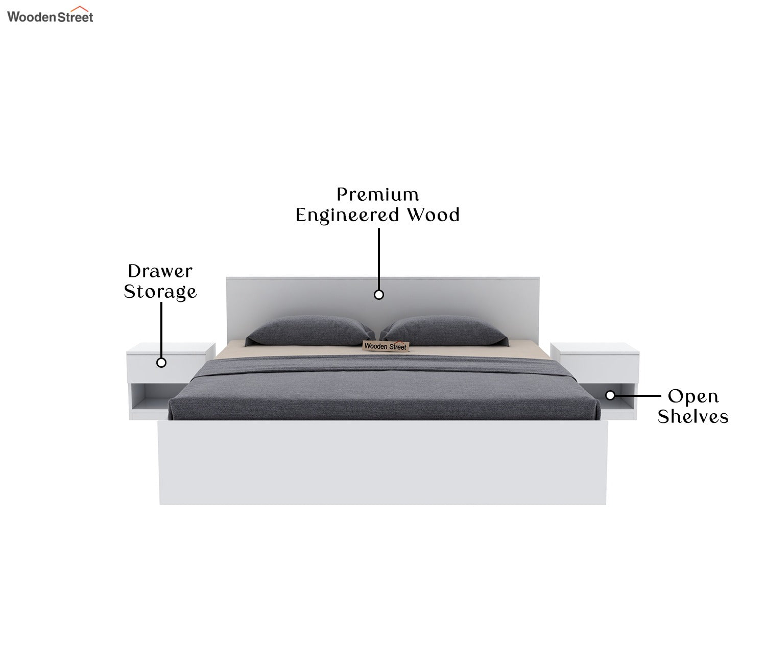 Clemency Bed without Storage (Queen Size, Frosty White Finish)
