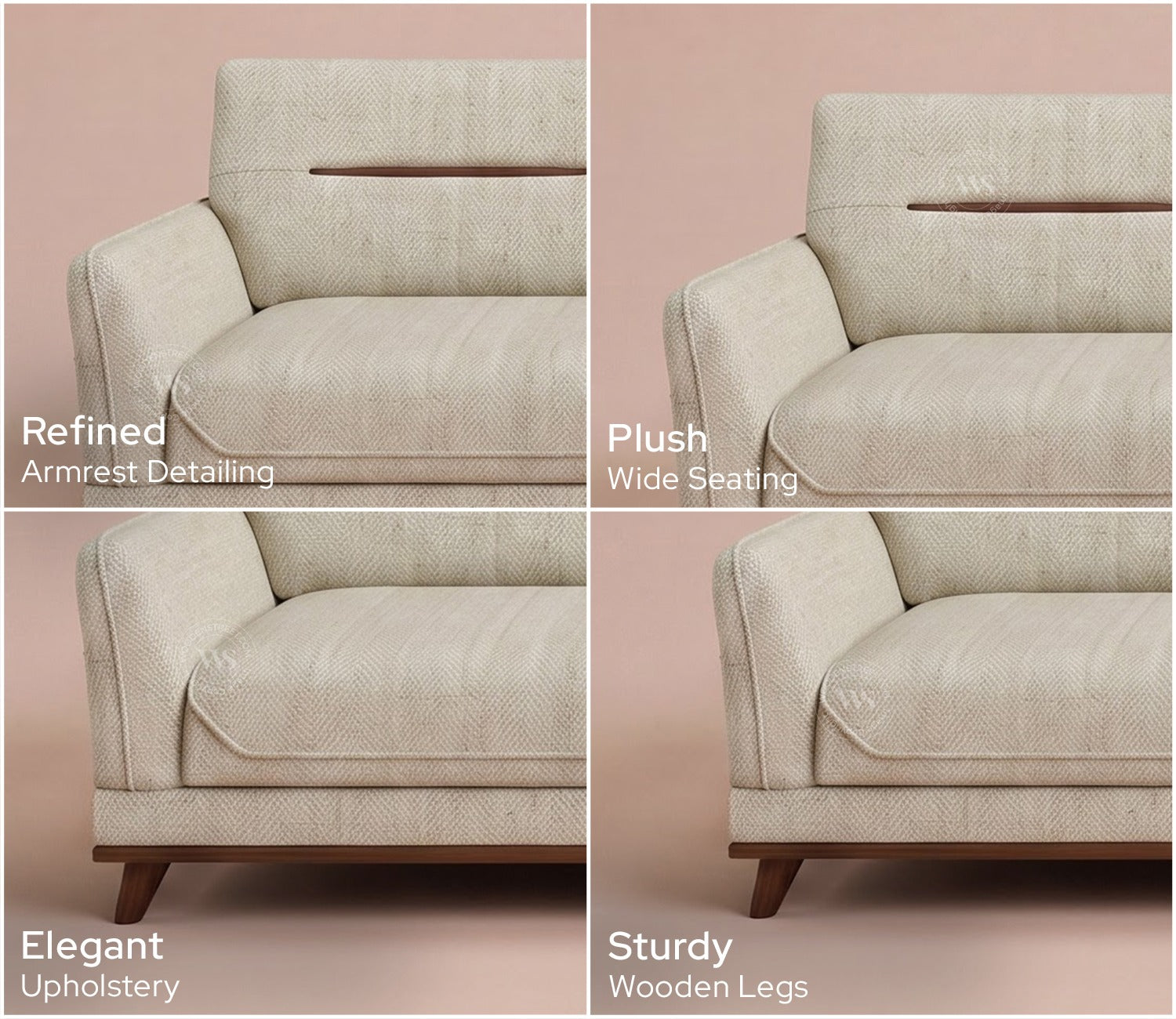 Alvaro 1 Seater Fabric Sofa with Wooden Accents (Cotton, Cottage Ivory)