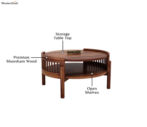 Meher Sheesham Wood Round Coffee Table (Honey Finish)
