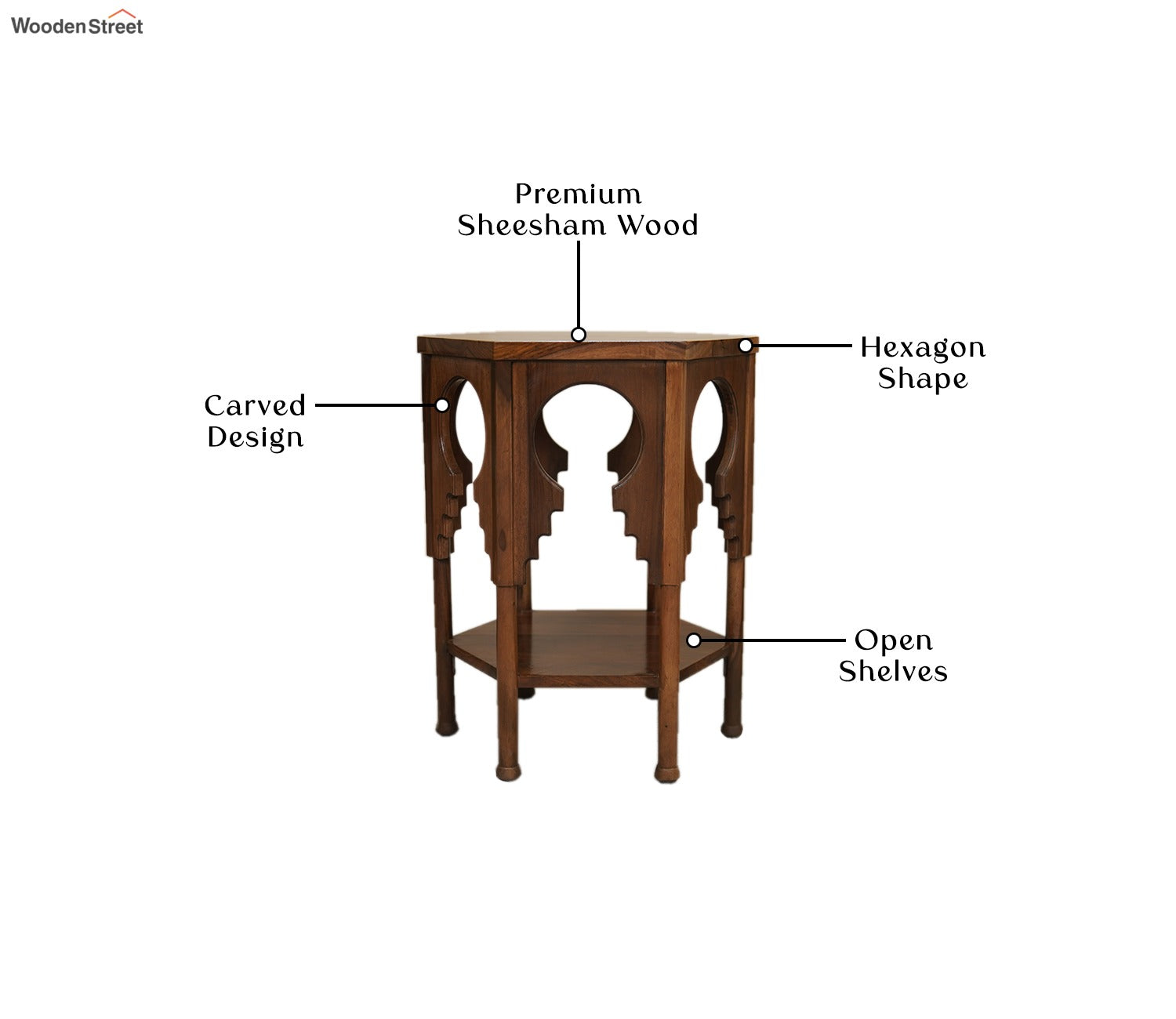 Samiha Sheesham Wood Carved Side End Table (Teak Finish)