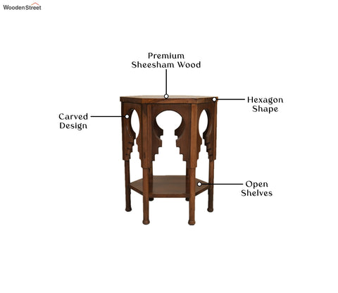 Samiha Sheesham Wood Carved Side End Table (Teak Finish)