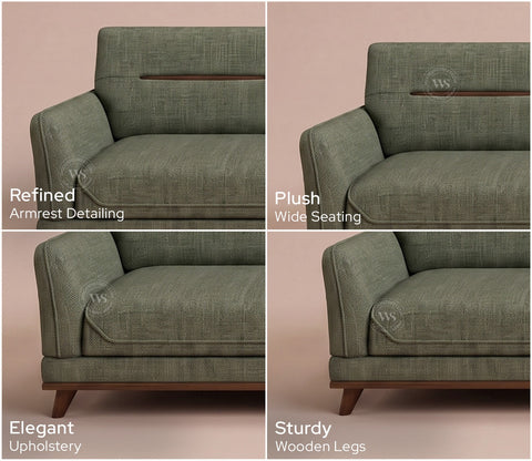 Alvaro 3 Seater Fabric Sofa with Wooden Accents (Cotton, Sage Green)