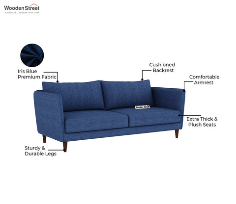 Oxford 3 Seater Fabric Sofa (Cotton, Iris Blue)