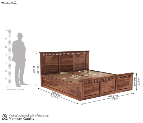 Adolph Sheesham Wood Bed With Box Storage (King Size, Honey Finish)
