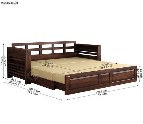 Feltro Sheesham Wood Sofa Bed With Storage (King Size, Walnut Irish Cream)