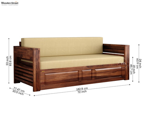 Feltro Sheesham Wood Sofa Bed With Storage (King Size, Honey Irish Cream)