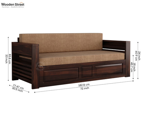 Feltro Sheesham Wood Sofa Bed With Storage (King Size, Walnut Beach Cream)
