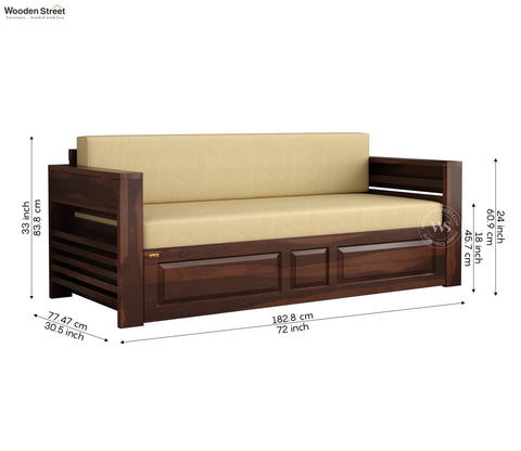 Feltro Sheesham Wood Sofa Bed With Storage (King Size, Walnut Irish Cream)