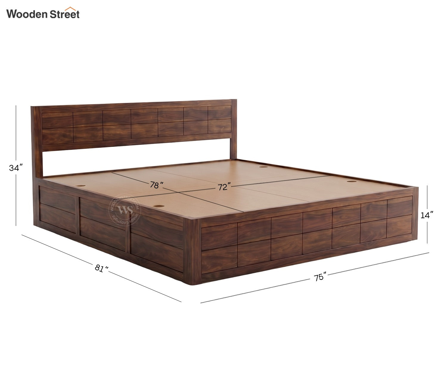 Brixton Sheesham Wood Bed With Box Storage (King Size, Walnut Finish)
