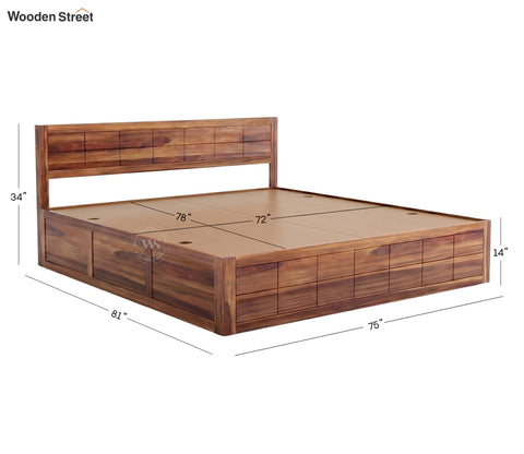 Brixton Sheesham Wood Bed With Box Storage (King Size, Honey Finish)
