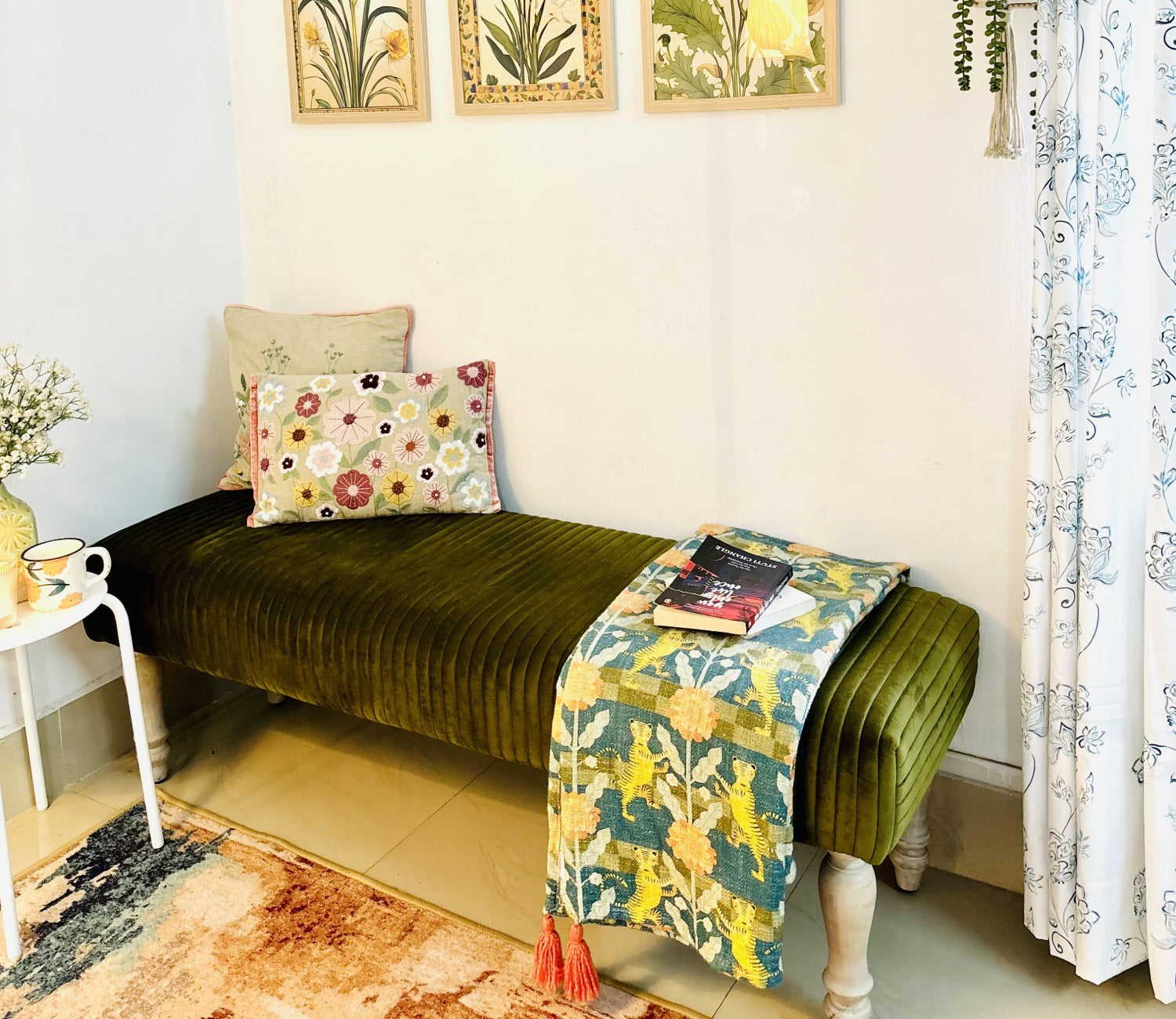 Piccolo Upholstered Bench (Dark Olive Green)