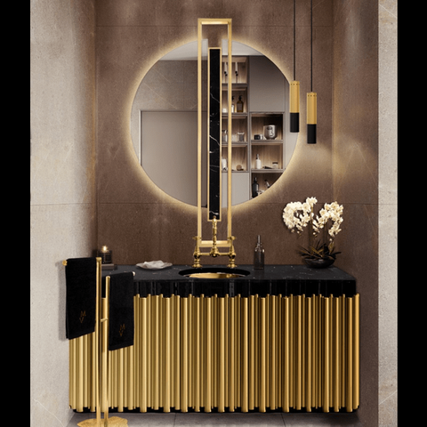 Trueliving Golden Black Vanity Wash Basin with Cabinet for Bathroom (Standard (Between 20-40 In Width, 30-40 In Height)