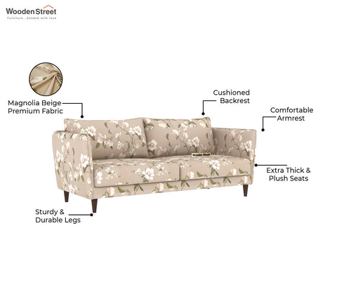 Oxford 3 Seater Fabric Sofa (Cotton, Magnolia Beige)