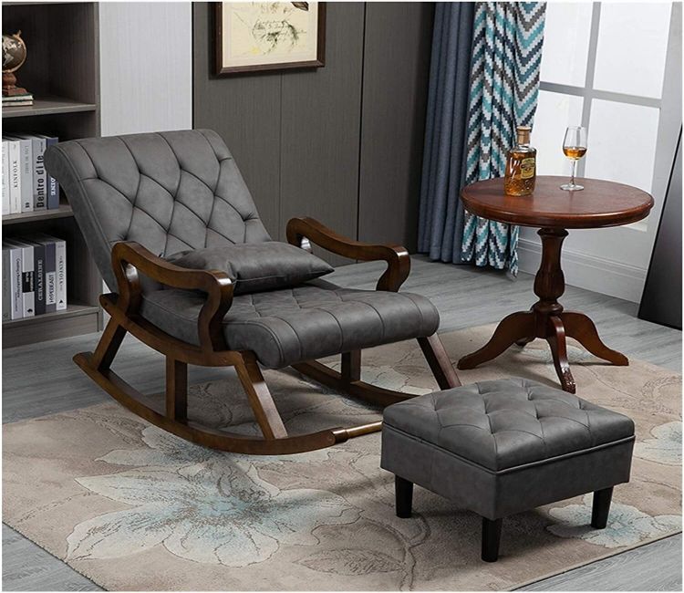 Adelita Handmade Wooden Brown Finish Rocking Chair (Grey)