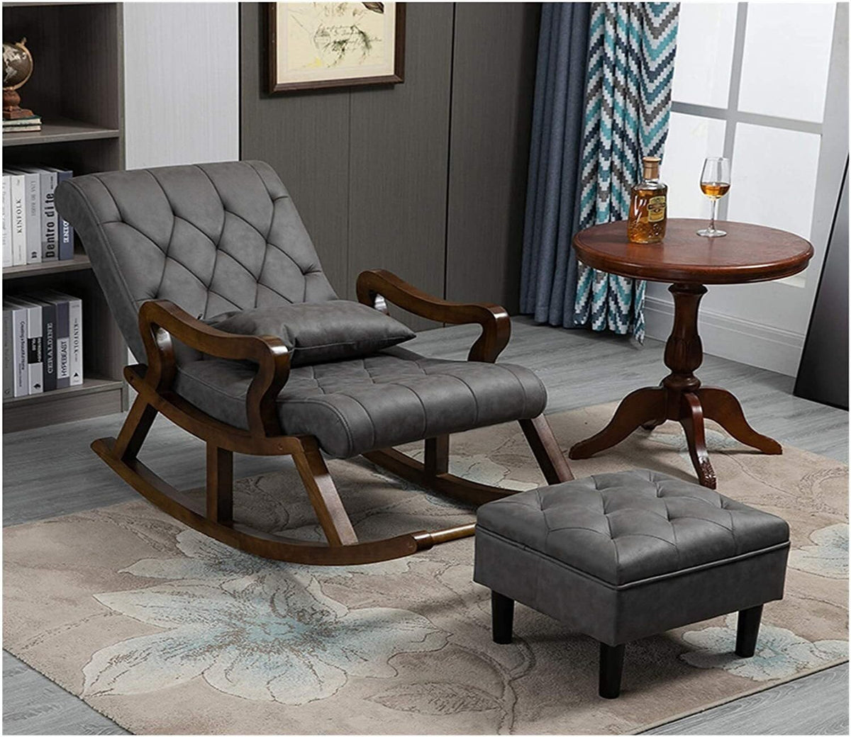Adelita Handmade Wooden Brown Finish Rocking Chair (Grey)