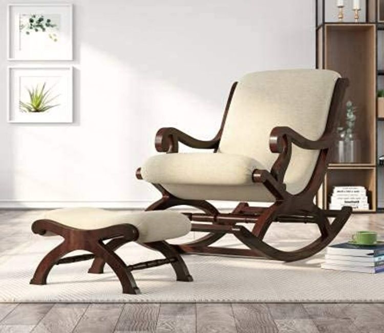 Chiara White Handmade Wooden Brown Finish Rocking Chair