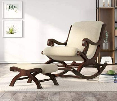Chiara White Handmade Wooden Brown Finish Rocking Chair