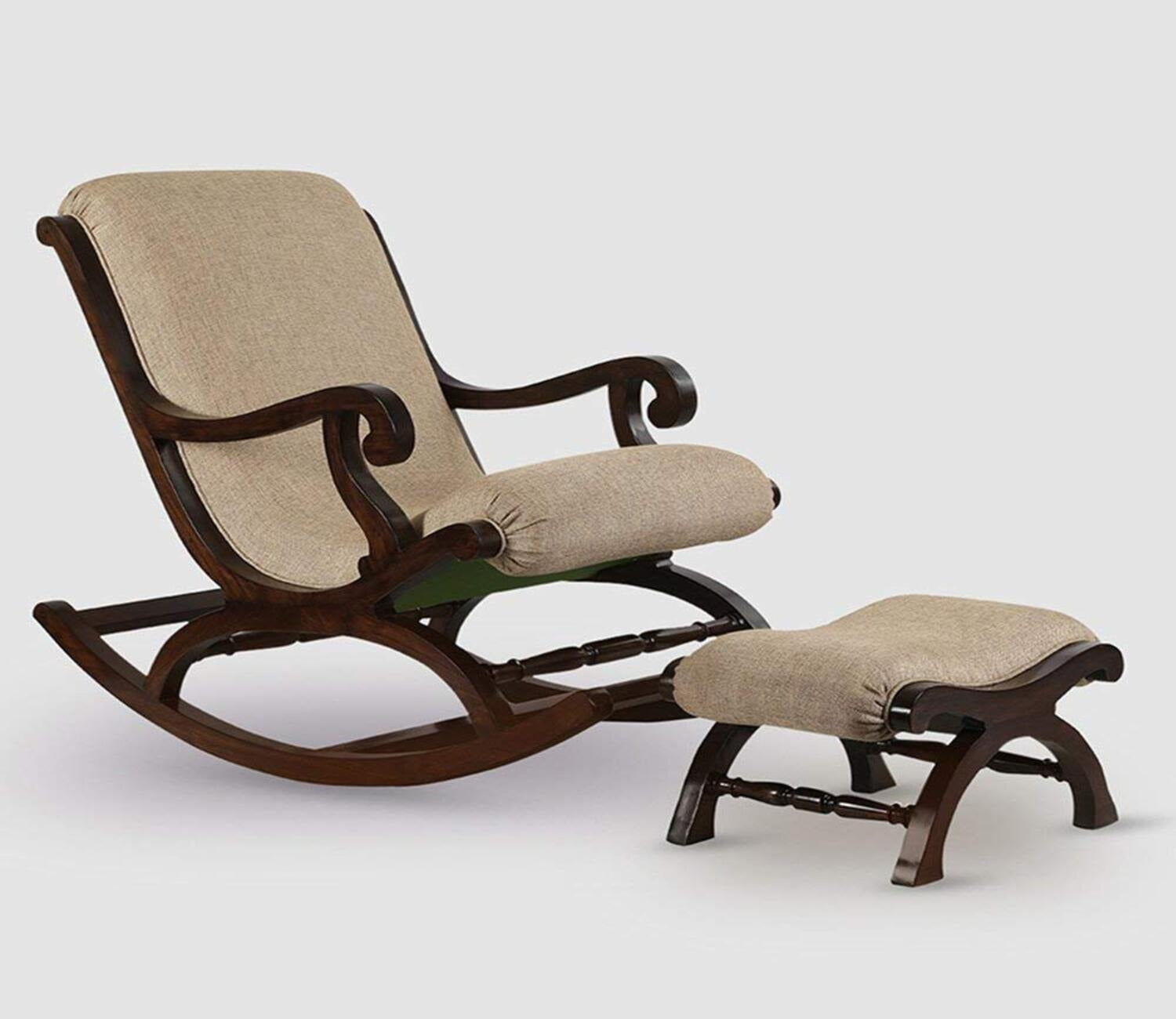 Chiara White Handmade Wooden Brown Finish Rocking Chair
