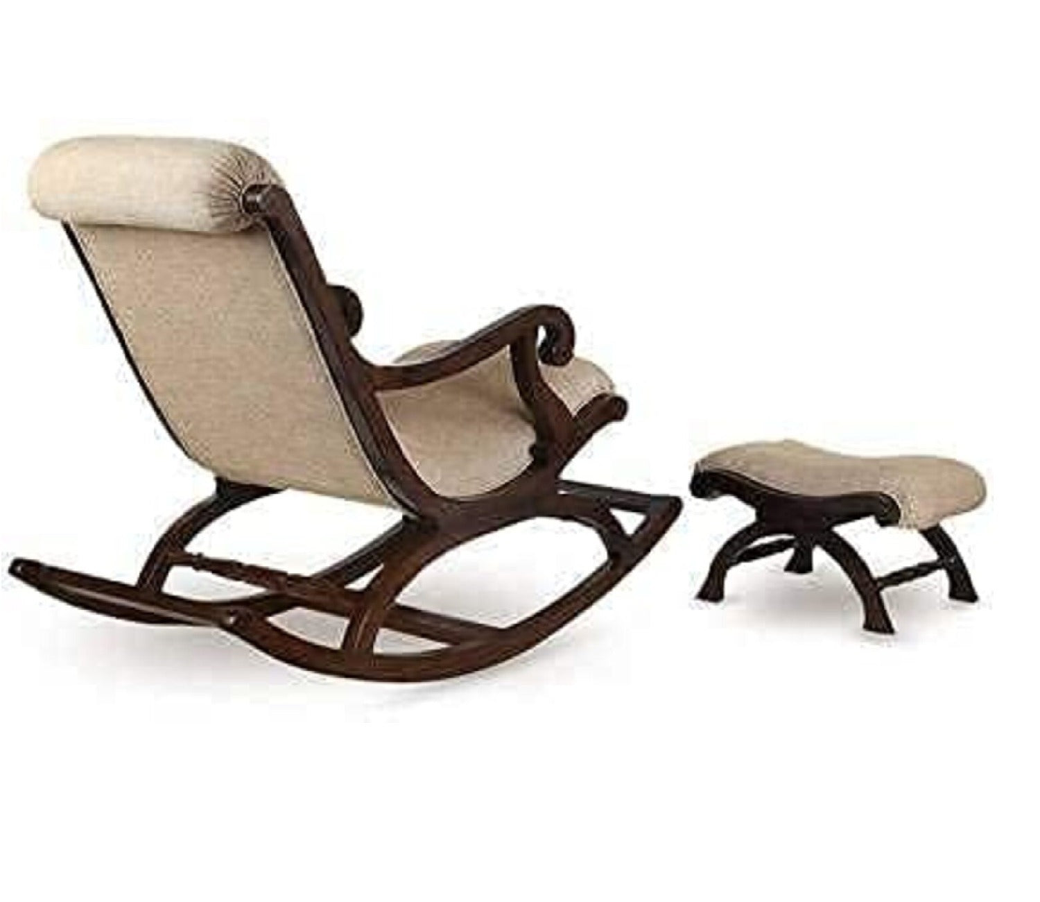 Chiara White Handmade Wooden Brown Finish Rocking Chair