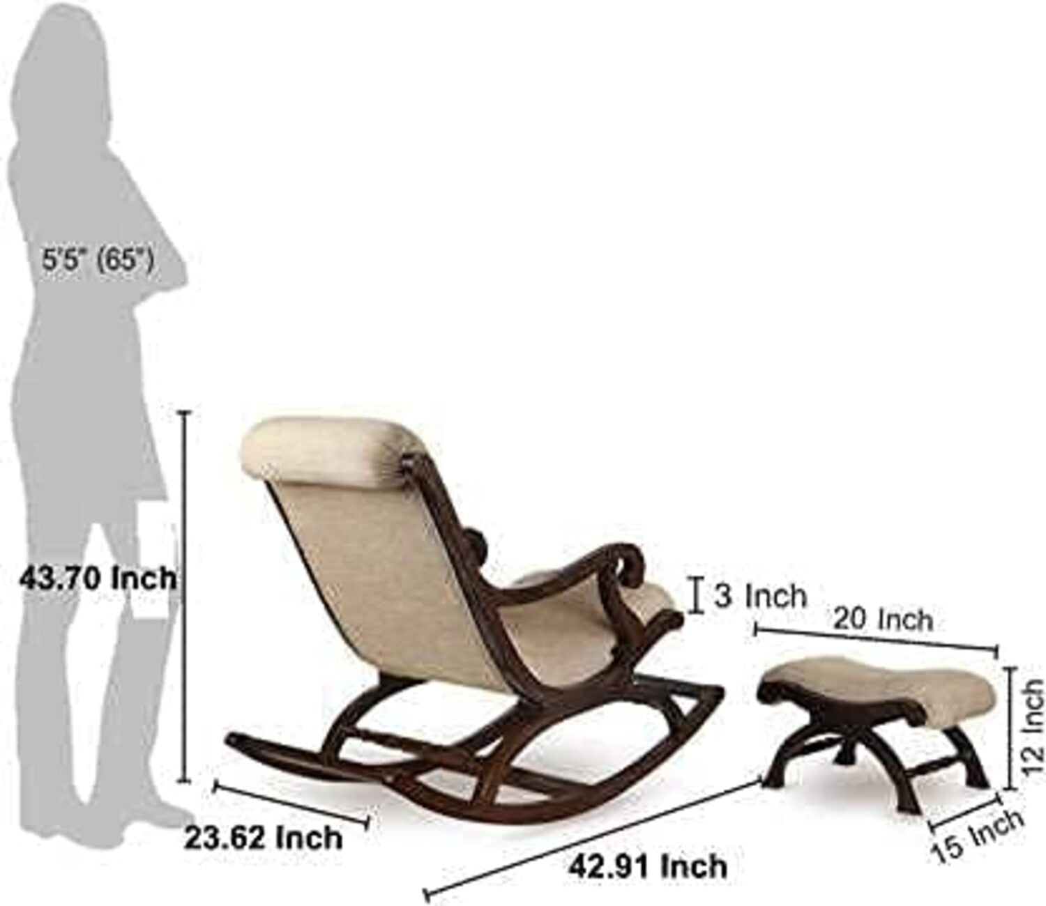 Chiara White Handmade Wooden Brown Finish Rocking Chair