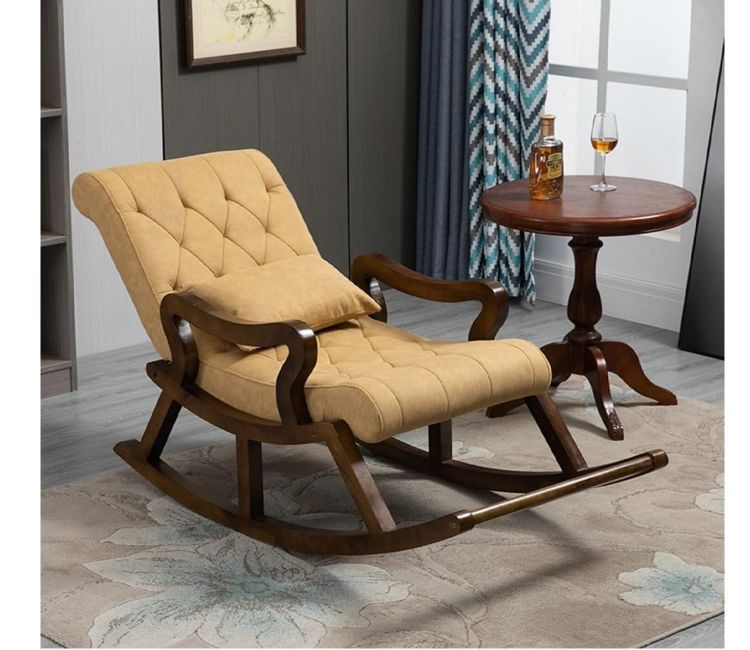 Diego Walnut Finish Handmade Teak Wood Rocking Chair (Yellow)
