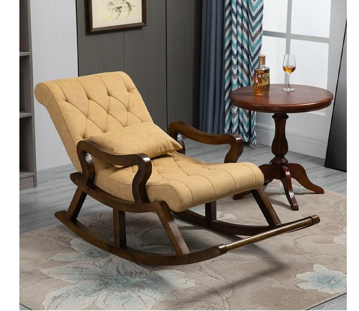 Diego Walnut Finish Handmade Teak Wood Rocking Chair (Yellow)