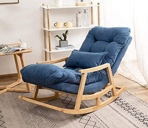 Caliste Natural Finish Handmade Wooden Rocking Chair (Blue)